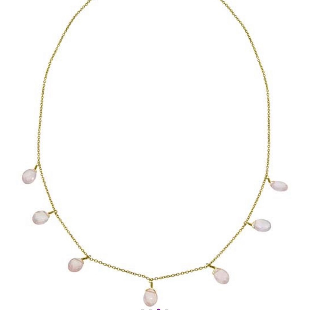 Rose Quartz & 14k Gold Plated Station Necklace - Picture 4 of 6